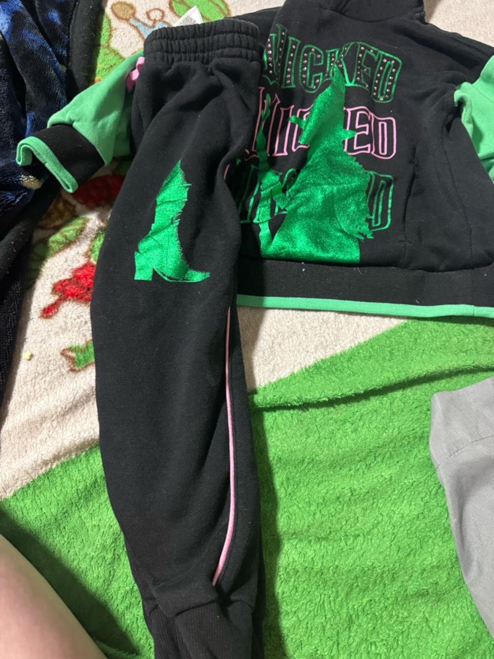 Black & Green Kids Jogger Set with Witch Graphic